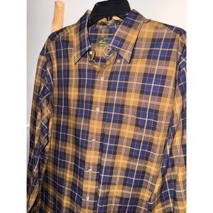 ORVIS Signature Collection XL Mens Cotton Wool Gold/Blue Plaid Collard Shirt
